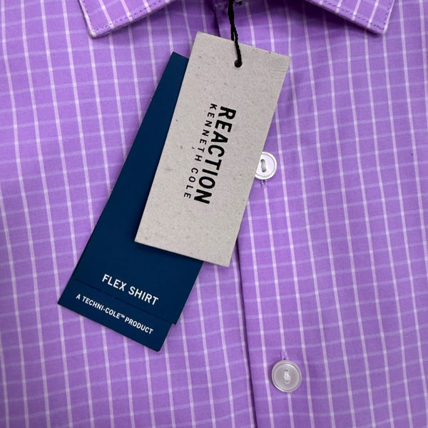 Kenneth Cole Reaction Mens Lavender Cotton Flex Slim Fit Long Sleeve Dress Shirt