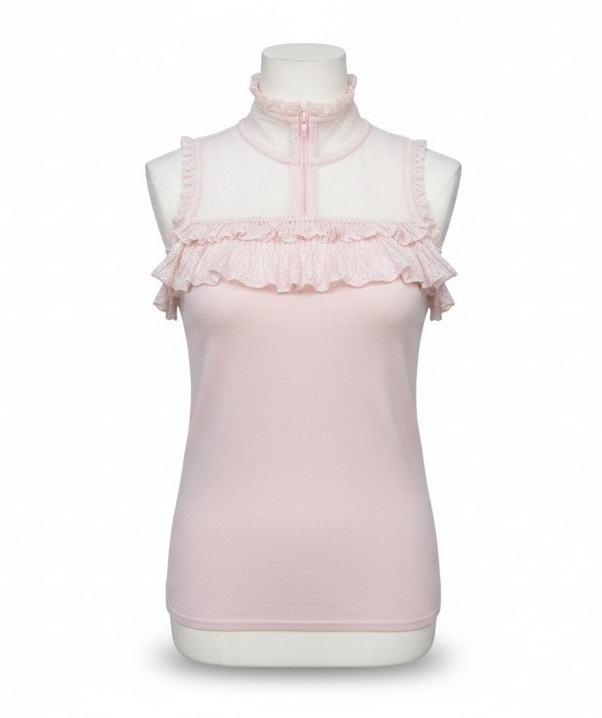 White House Black Market Womens Pink Lace Ruffled High Neck Sleeveless Top Sz XS
