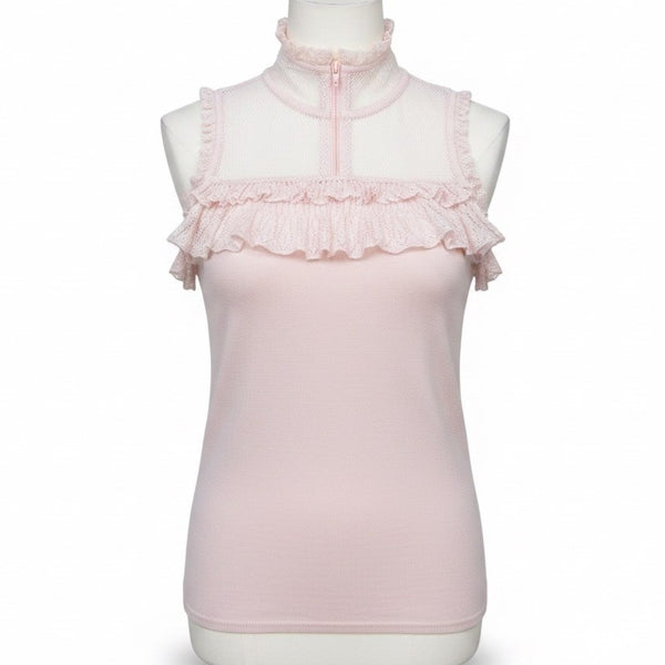 White House Black Market Womens Pink Lace Ruffled High Neck Sleeveless Top Sz XS