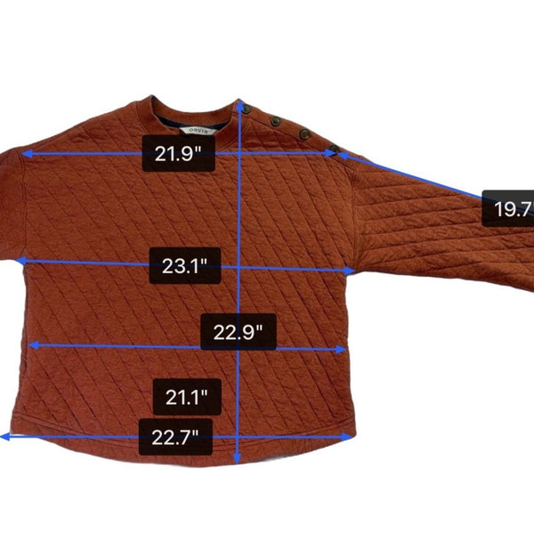 Orvis Womens Rust Quilted Crew Neck Pullover Sweatshirt W/ Button Detail Sz S