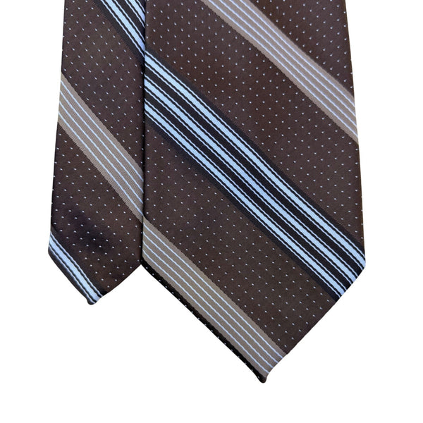 Golden Creation Mens Brown Striped & Polka Dot Tie Classic Design 