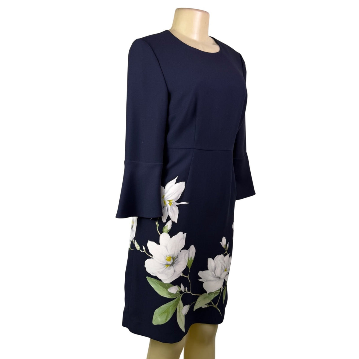 Hobbs Womens Navy Floral Print Bell Sleeve Dress Size US 4