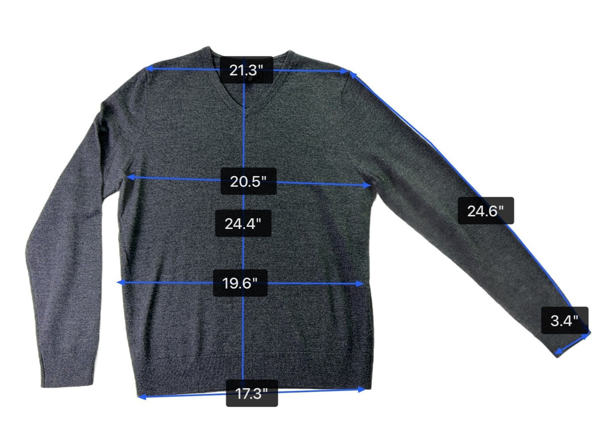 Nordstrom Mens Charcoal Italian Merino Wool V-Neck Sweater Size M
