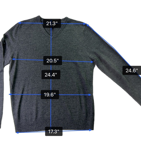 Nordstrom Mens Charcoal Italian Merino Wool V-Neck Sweater Size M
