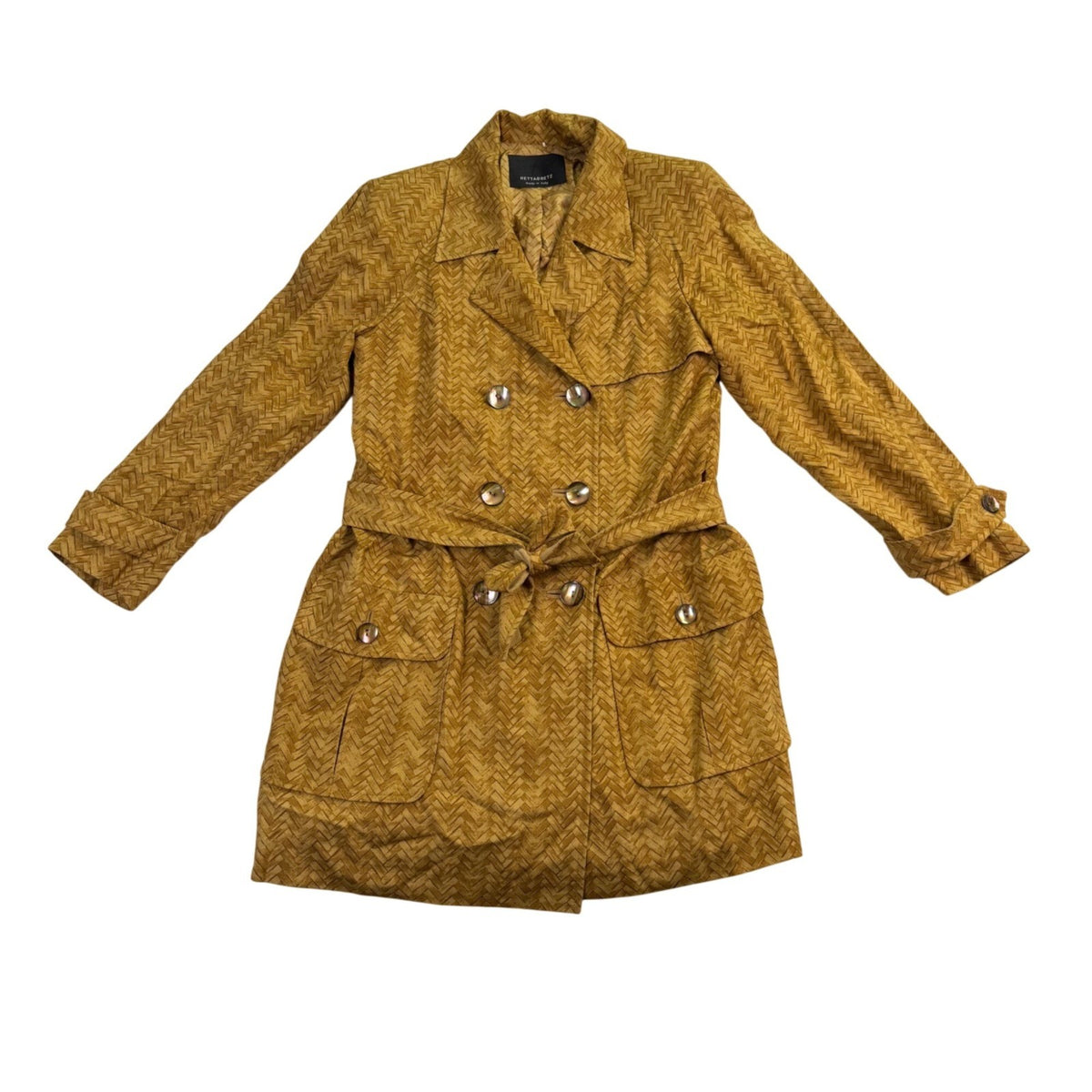 Hettabretz Womens Yellow 100% Silk Double-Breasted Trench Coat With Belt Italy