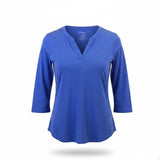 L.L.Bean Womens Blue 3/4 Sleeve Split Neck Top Size L Regular