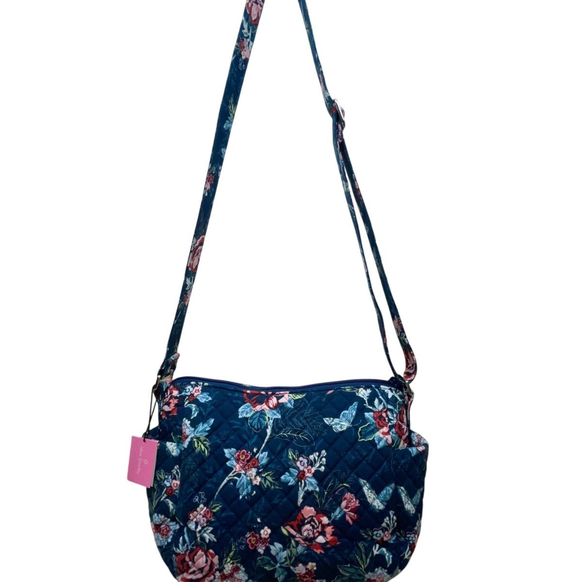 Vera Bradley Womens Navy Quilted Floral Adjustable Strap On-The-Go Crossbody Bag