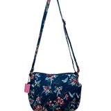 Vera Bradley Womens Navy Quilted Floral Adjustable Strap On-The-Go Crossbody Bag