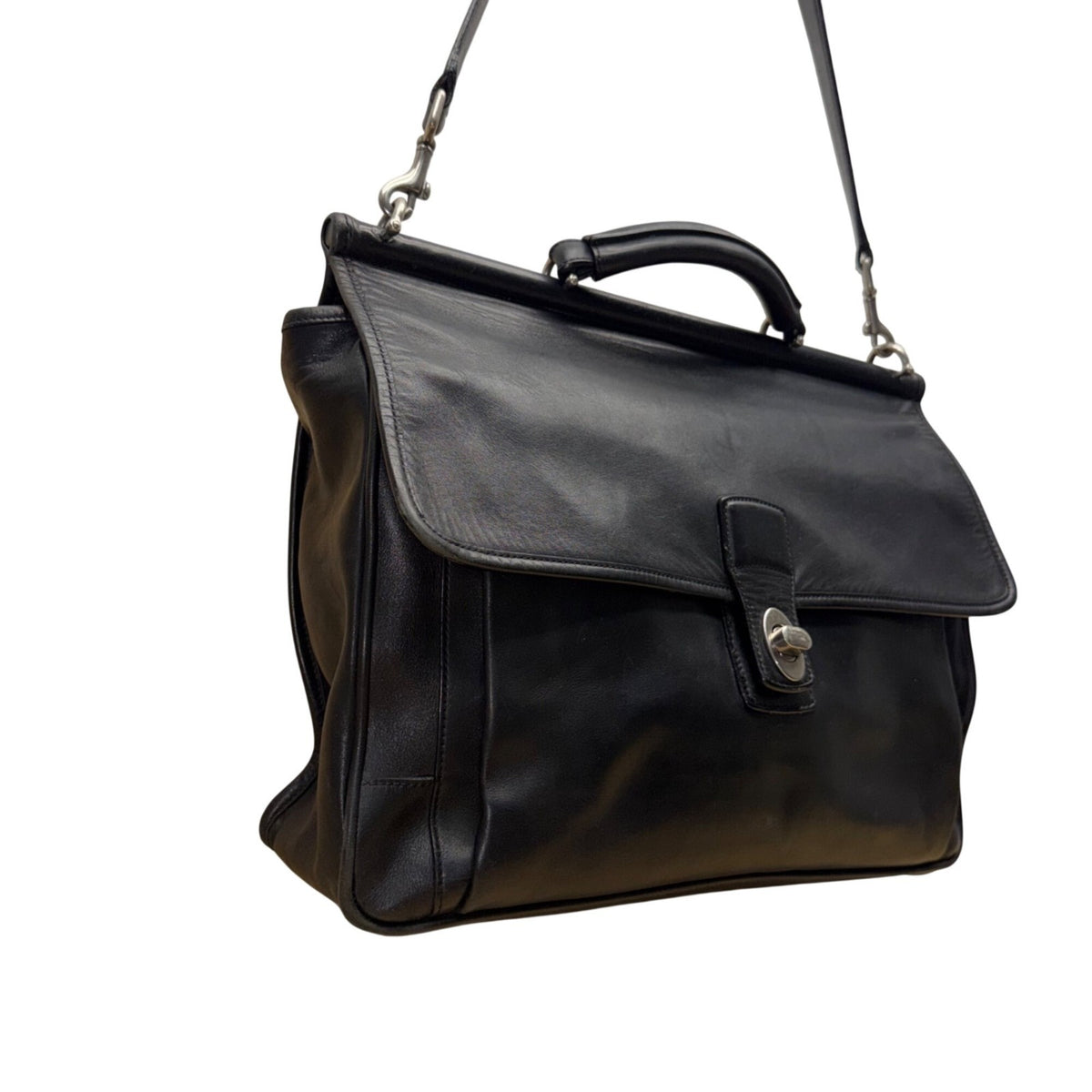 Coach Men’s Black Leather Adjustable Strap Turn Lock Barclay Briefcase Bag