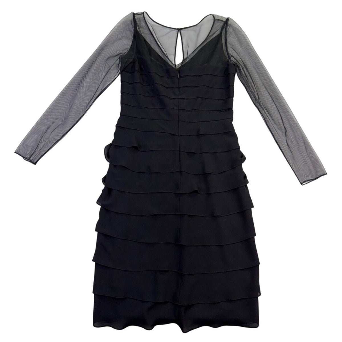 Adrianna Papell Womens Black Long Sleeve Tiered Ruffle Sheath Dress Size 4
