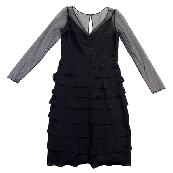 Adrianna Papell Womens Black Long Sleeve Tiered Ruffle Sheath Dress Size 4