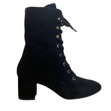 Stuart Weitzman Black Suede Block Heel Lace-Up Ankle Boots Size 9B - New