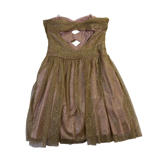 Hailey Adrianna Papell Womens Gold Glitter Mesh Strapless Dress Elegant Size 12