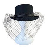 Arlin Georgi Womens Black Wool Feather Veil Hat Elegant Vintage Formal