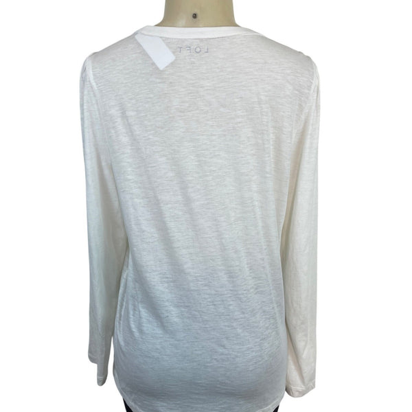 Loft Women’s White Long Sleeve Lace Detail Henley Blouse Sz XL - New