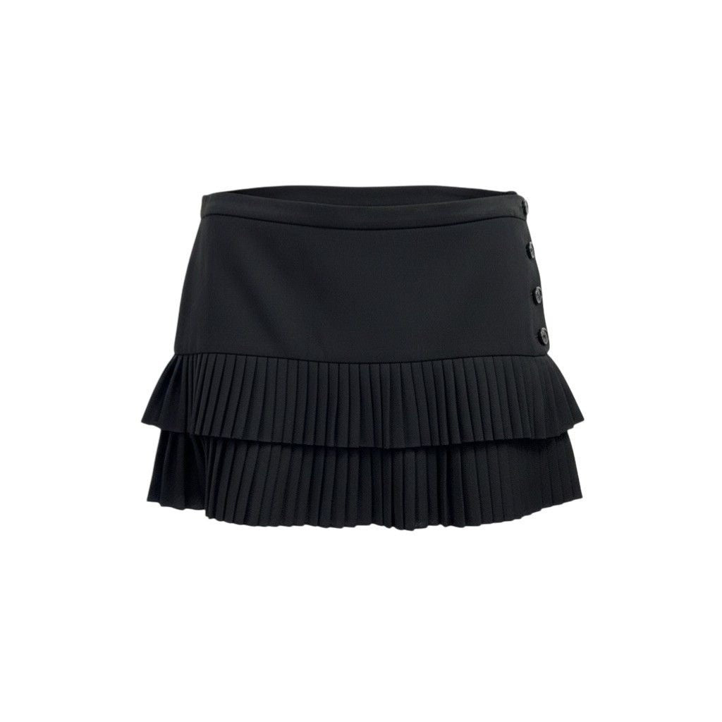 BCBGMaxAzria Womens Black Pleated Button Accent Tiered Mini Skirt Size 10