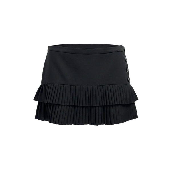 BCBGMaxAzria Womens Black Pleated Button Accent Tiered Mini Skirt Size 10