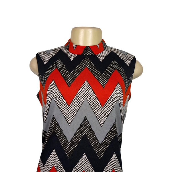 Chevron Pattern Womens Sleeveless Maxi Dress Red/Black/Gray Sz L