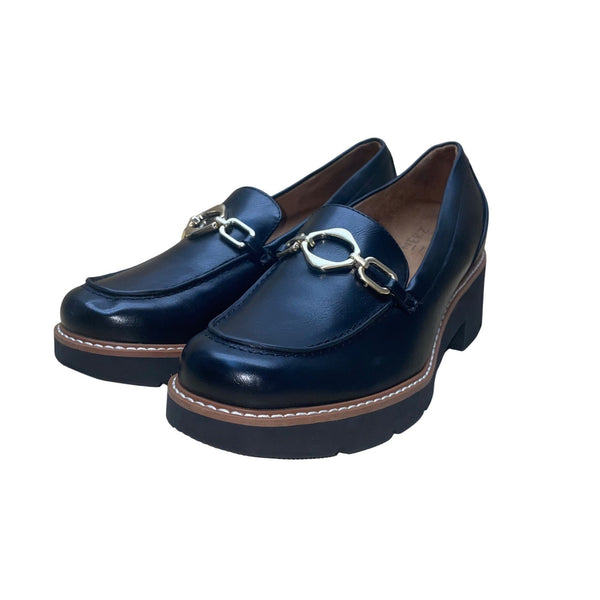 Naturalizer Women’s Black Leather Loafers Slip-On Heeled Semiformal Shoes Sz 7.5