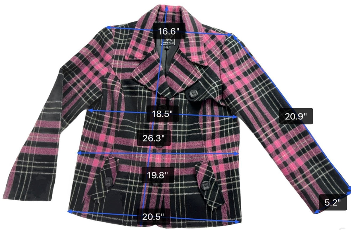 Abbie Mags Womens Black & Pink Plaid Wool Blend Button-Up Coat Retro Chic Size S