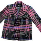 Abbie Mags Womens Black & Pink Plaid Wool Blend Button-Up Coat Retro Chic Size S