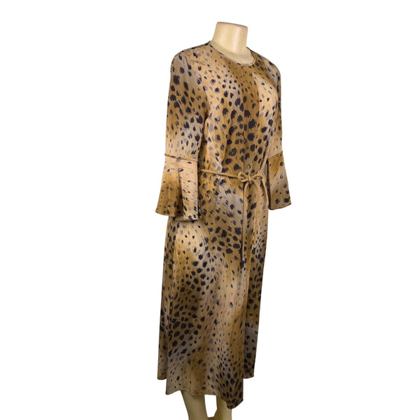 Lafayette 148 Womens Animal Print Silk Dress With Leather Belt Midi Flowy Sz 2