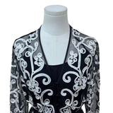 JS Collections Women's Black Embroidered Blouse With White Floral Design Sz 12