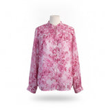 Zara Womens Pink Floral Sheer Blouse Long Sleeve Button Front Ruffled Collar Siz