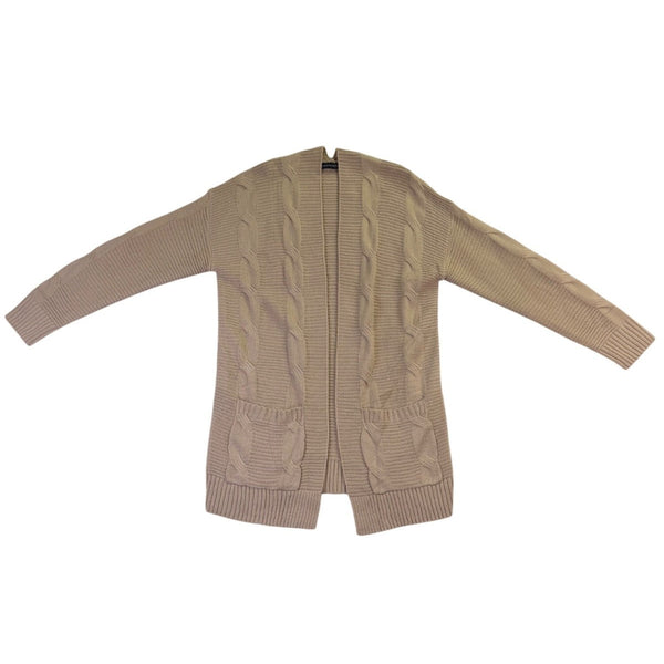 Merokeety Womens Beige Cable Knit Cardigan Sweater Open Front Pockets Size M