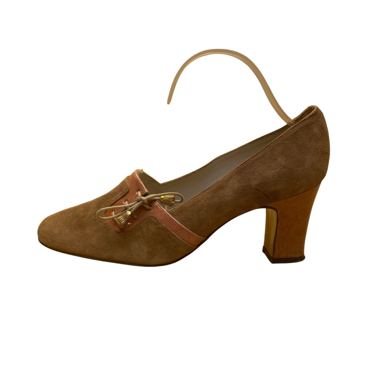 Miss Holmes Women’s Brown Suede Vintage-Style Lace-Up Block Heel Pumps 7.5