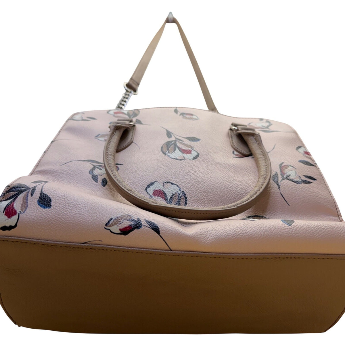 Nine West Women's Beige Faux Leather Floral Print Dual Handles Crossbody Bag