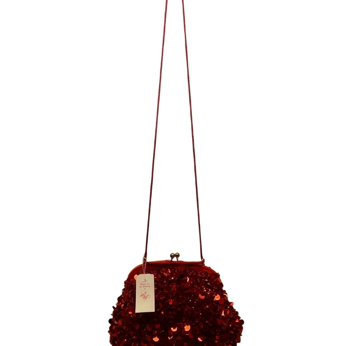 Lord & Taylor Women’s Red Sequins Evening Bag With Chain Strap & Satin Interior