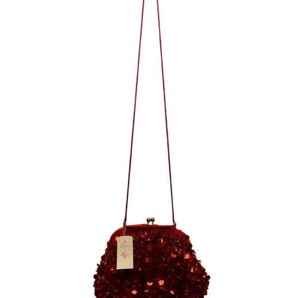 Lord & Taylor Women’s Red Sequins Evening Bag With Chain Strap & Satin Interior