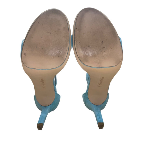 Calvin Klein Women’s Teal Suede Vivian Heeled Sandals Size 9.5M