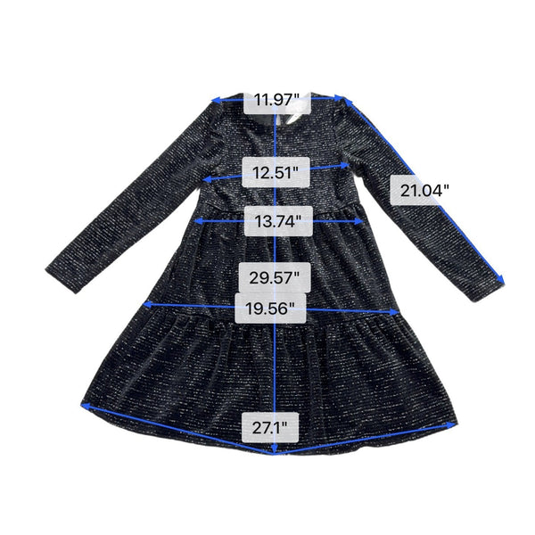 Btween Girls Black Glitter Long-Sleeve Tiered Dress Metallic Size 10