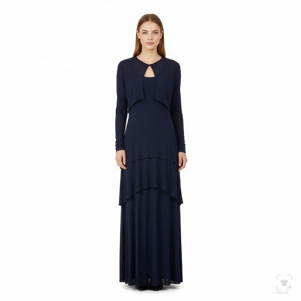 Frivole Womens Navy Two-Piece Set With Long-Sleeve Jacket & Maxi Dress Size 6