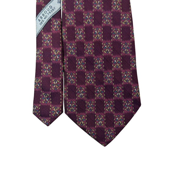 Joseph Abboud Men’s Burgundy Floral Pattern Silk Necktie Checkered Design