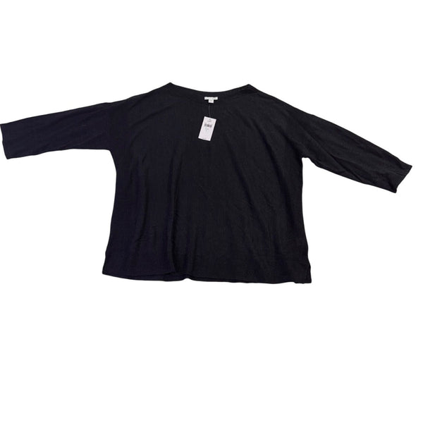 J. Jill Womens Black Linen-Blend 3/4 Sleeve Relaxed Fit Top Size L