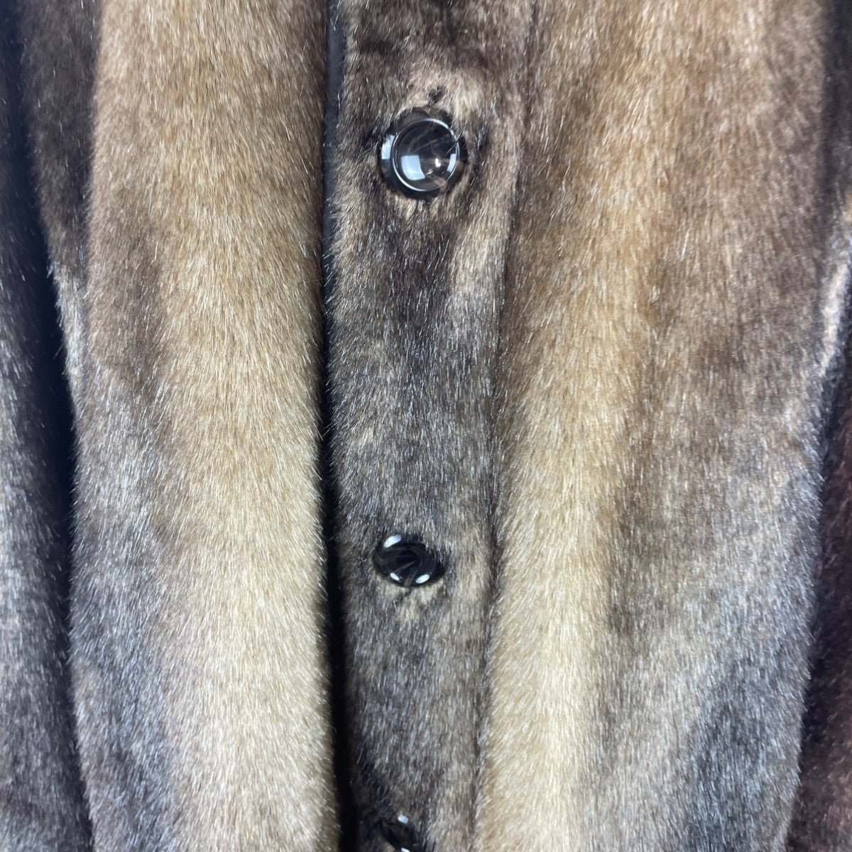 Vintage Brown Faux Fur Coat With Hood & Button Closure