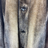 Vintage Brown Faux Fur Coat With Hood & Button Closure