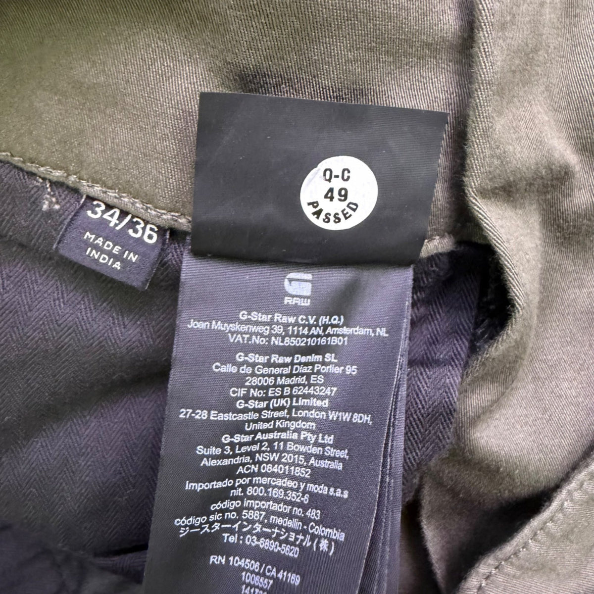 G-Star Raw Mens Olive Cargo Pants Multi-Pocket Durable Design Size 34x36