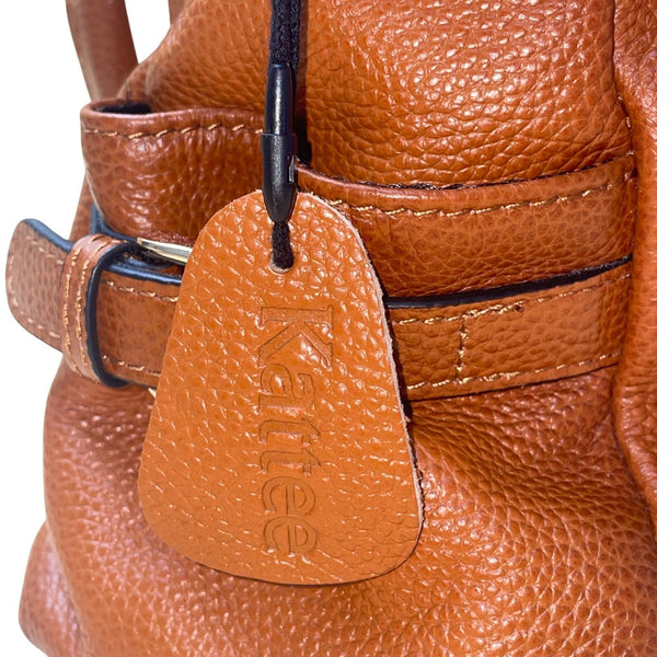 Kattee Women’s Brown Leather Structured Design Dual Handle Satchel Bag