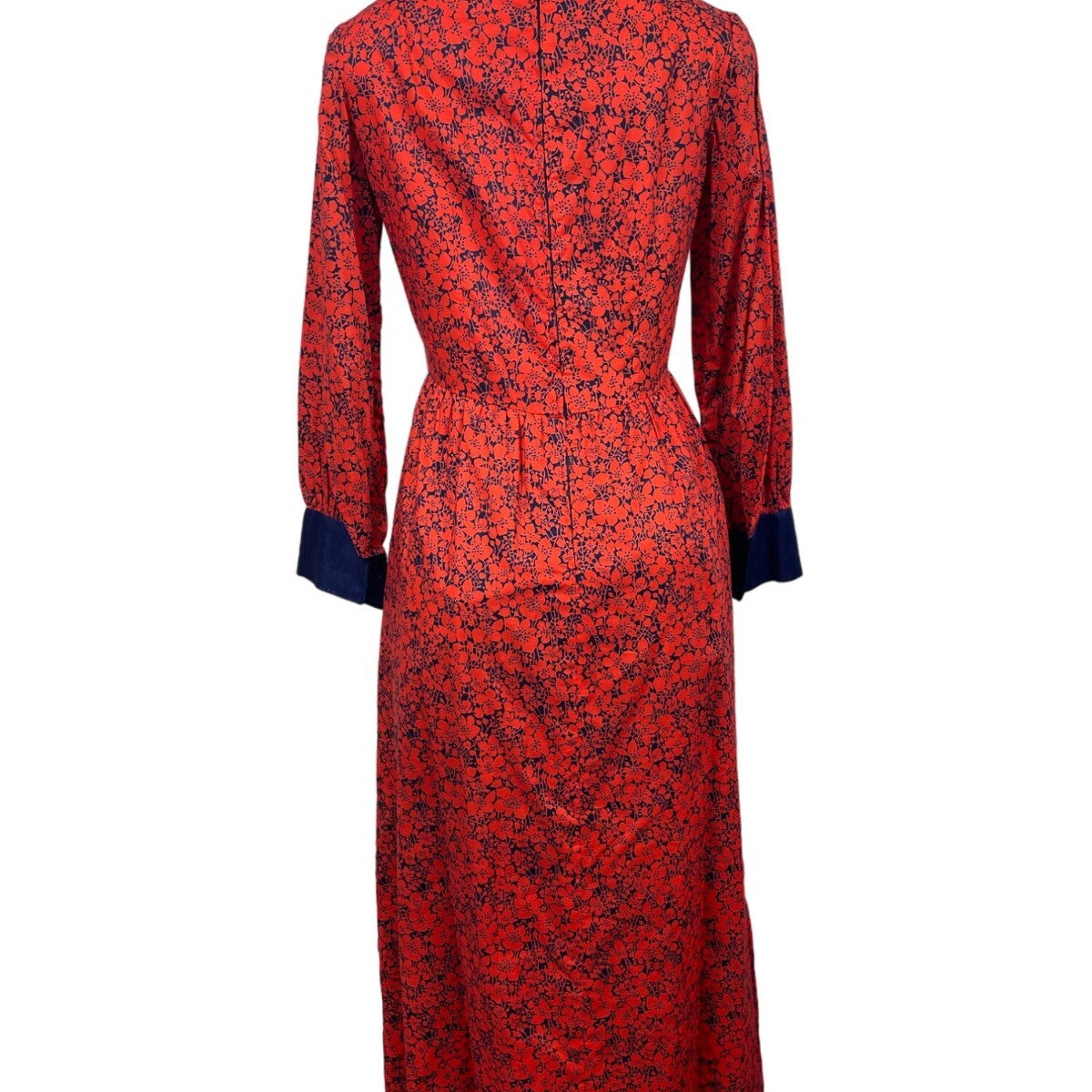 Vintage Therese Red & Navy Floral Long Sleeve Midi Dress