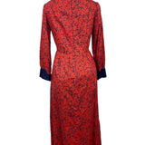 Vintage Therese Red & Navy Floral Long Sleeve Midi Dress