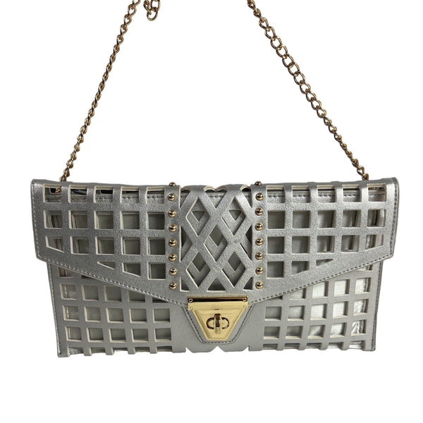 Women's Silver & Gold Chain Strap Studded Shoulder Clutch