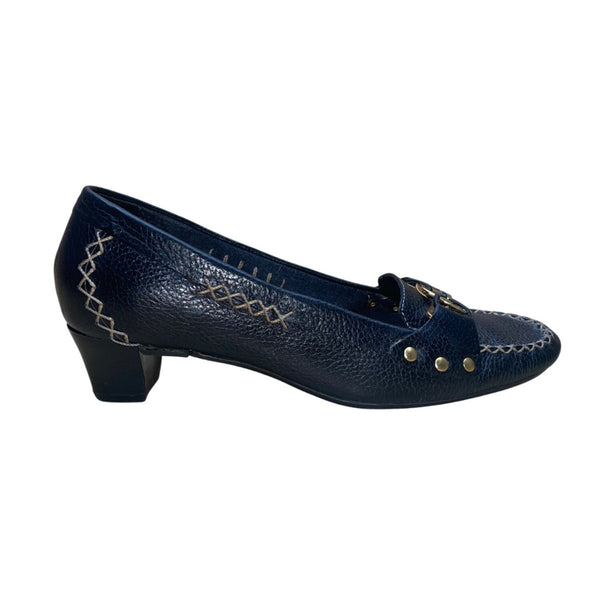 Talbots Women’s Black Leather Gold Chain Slip-On Primo5 Heeled Loafers Size 6M