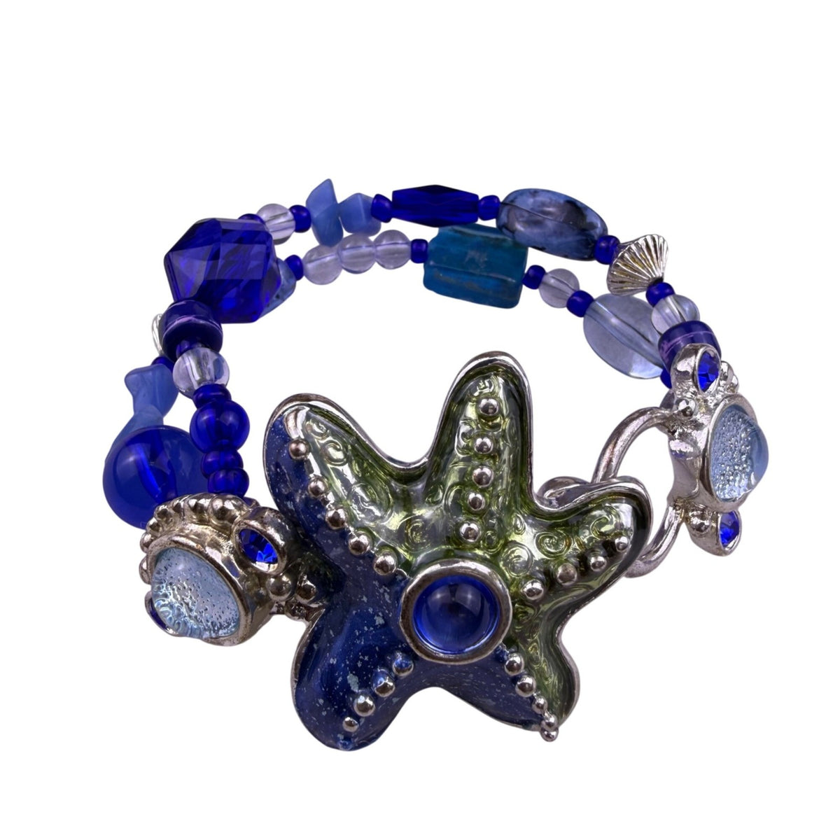 Chicos Womens Blue Green Mixed-Materials Starfish Magnetic Closure Bracelet 