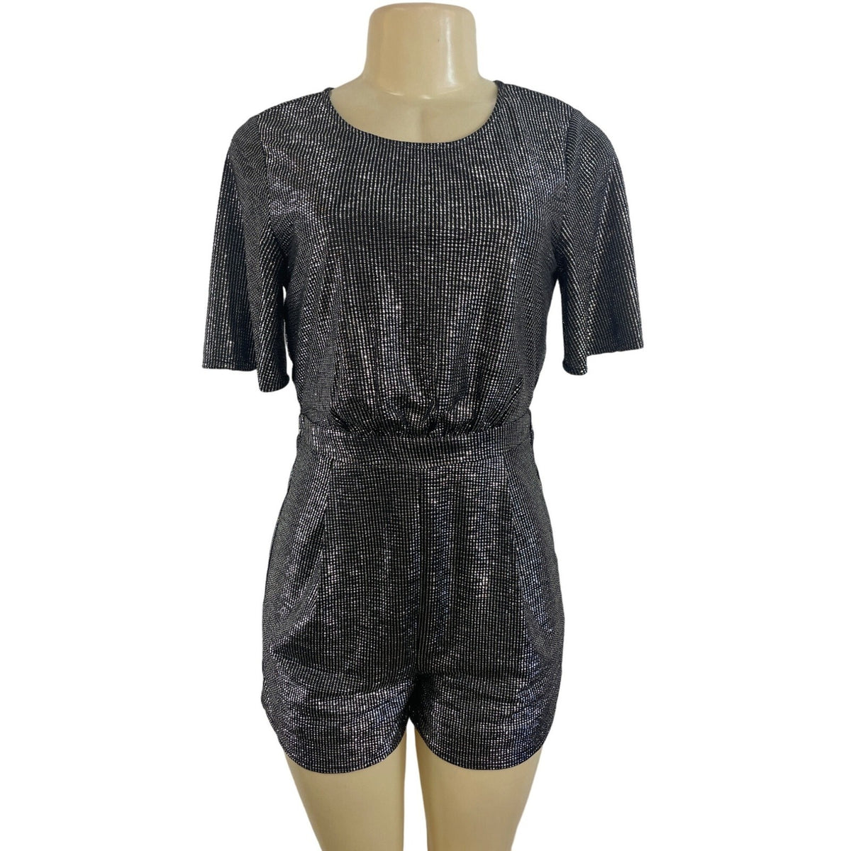 19 Cooper Women's Black and Silver Short Pants and Sleeve Jumpsuit Sz XS