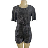 19 Cooper Women's Black and Silver Short Pants and Sleeve Jumpsuit Sz XS