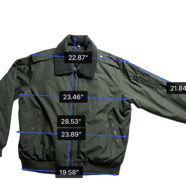 Perry Ellis Portfolio Mens Green Polyester Bomber Jacket Sherpa-Lined Collar Siz